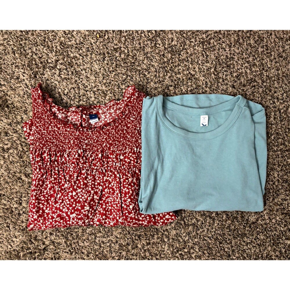 Old Navy Women’s Plus 3X Floral Smocked Ruffle Scoop Neck Blue/Red Top Lot